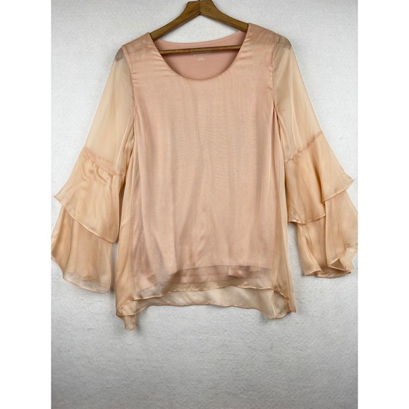 Soft Surroundings Tops - Soft Surroundings Blouse Womens Medium Silk Tiered Ruffle Sleeve